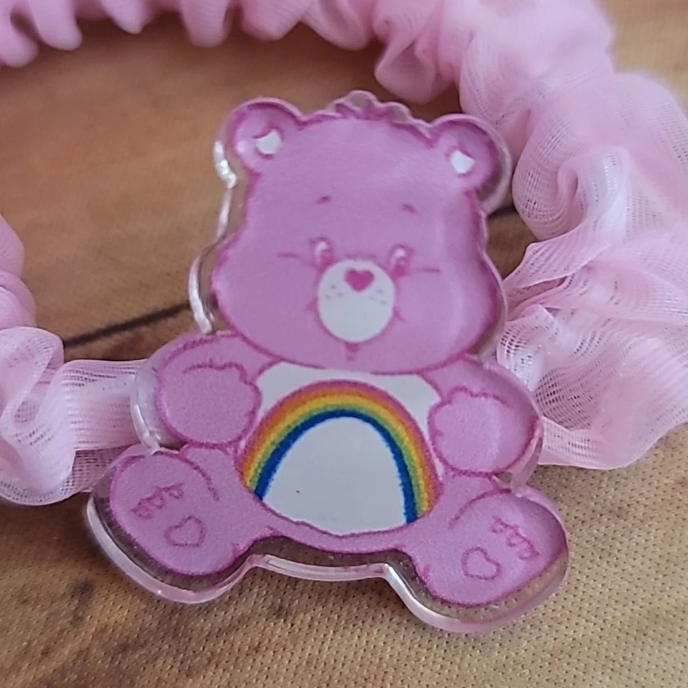 Bears Acrylic Pink and Purple Tulle Fabric Elastic Girl's Hair Crunchies